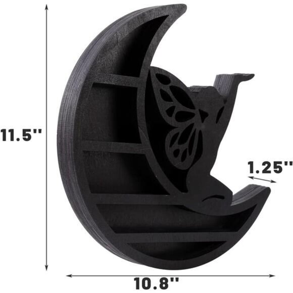 Wall Mounted Moon Shelf Crystal Display Stand Floating Wood Shelf Room Decor - Picture 3 of 7